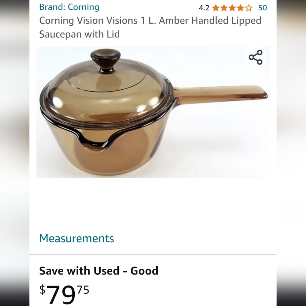 Vintage Pyrex visions cookware glass saucepan/lid-amber - Picture 9 of 9